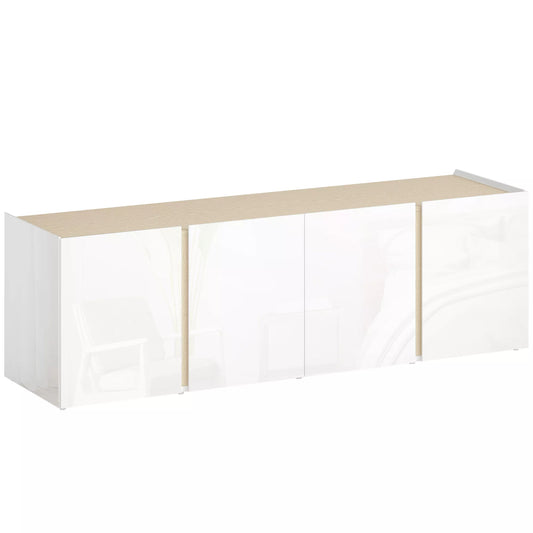 TV spintelė 65 colių televizoriui, TV komoda su švelniai užsidarančiomis durelėmis, reguliuojamos lentynos, laido angos, svetainei, balta