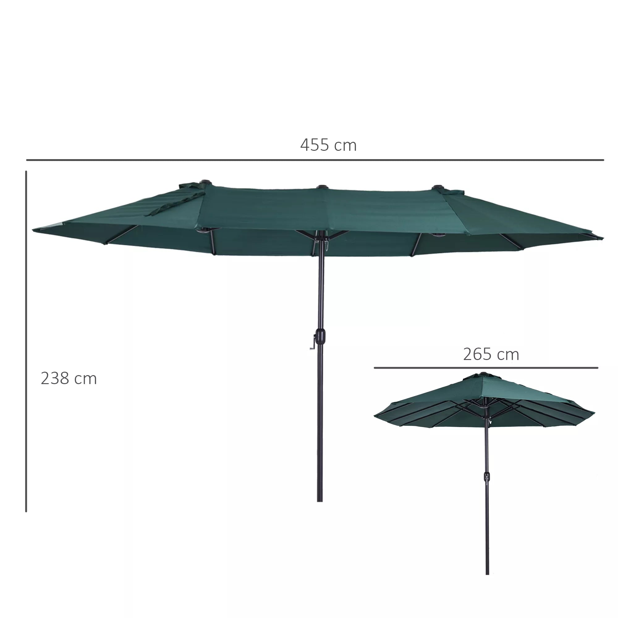 Saugos skėtis Sodo skėtis Turgaus skėtis Dvigubas saugos skėtis Terasos skėtis su rankine tamsiai žalios spalvos ovalo formos 460 x 270 x 240 cm