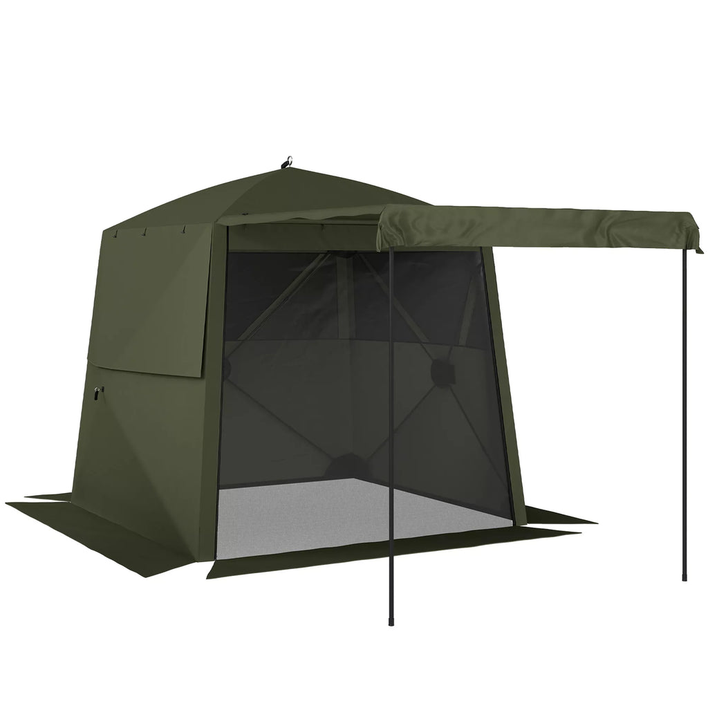 2x2 m paviljonas, atsparus vandeniui, tvirtas, atsparus žiemai, išskleidžiamas sulankstomas paviljonas su 4 šoniniais elementais, tinkliniais langais, priekinėmis durimis, UV 30+