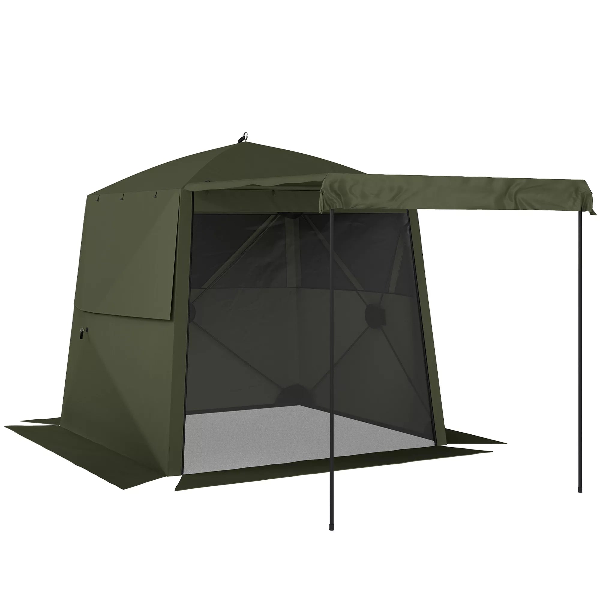 2x2 m paviljonas, atsparus vandeniui, tvirtas, atsparus žiemai, išskleidžiamas sulankstomas paviljonas su 4 šoniniais elementais, tinkliniais langais, priekinėmis durimis, UV 30+
