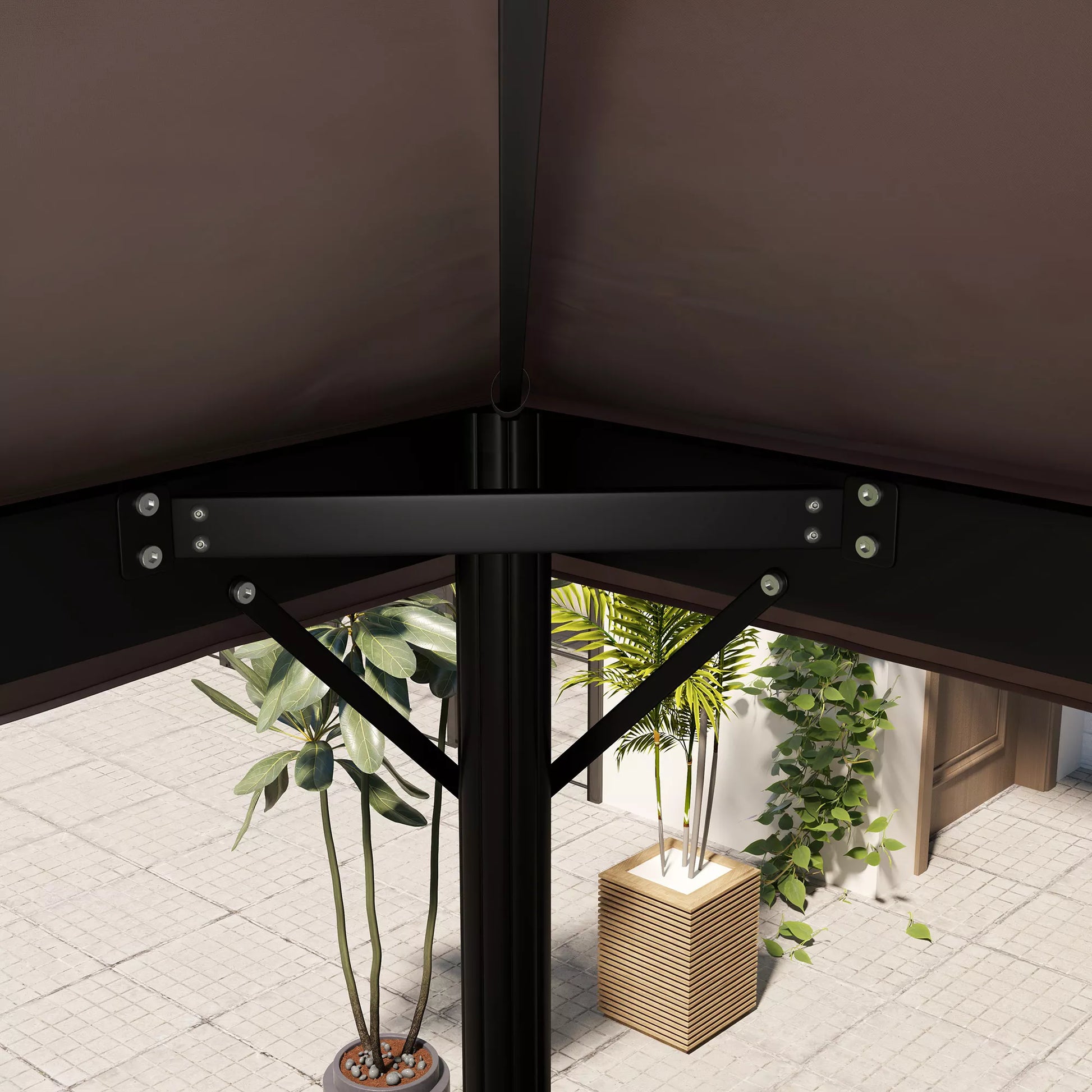 Sodo pavėsinės dangtis 3x4 m, 2 sluoksniai, pagamintas iš Oxford 600D audinio su nuotekų angomis, kavos spalvos