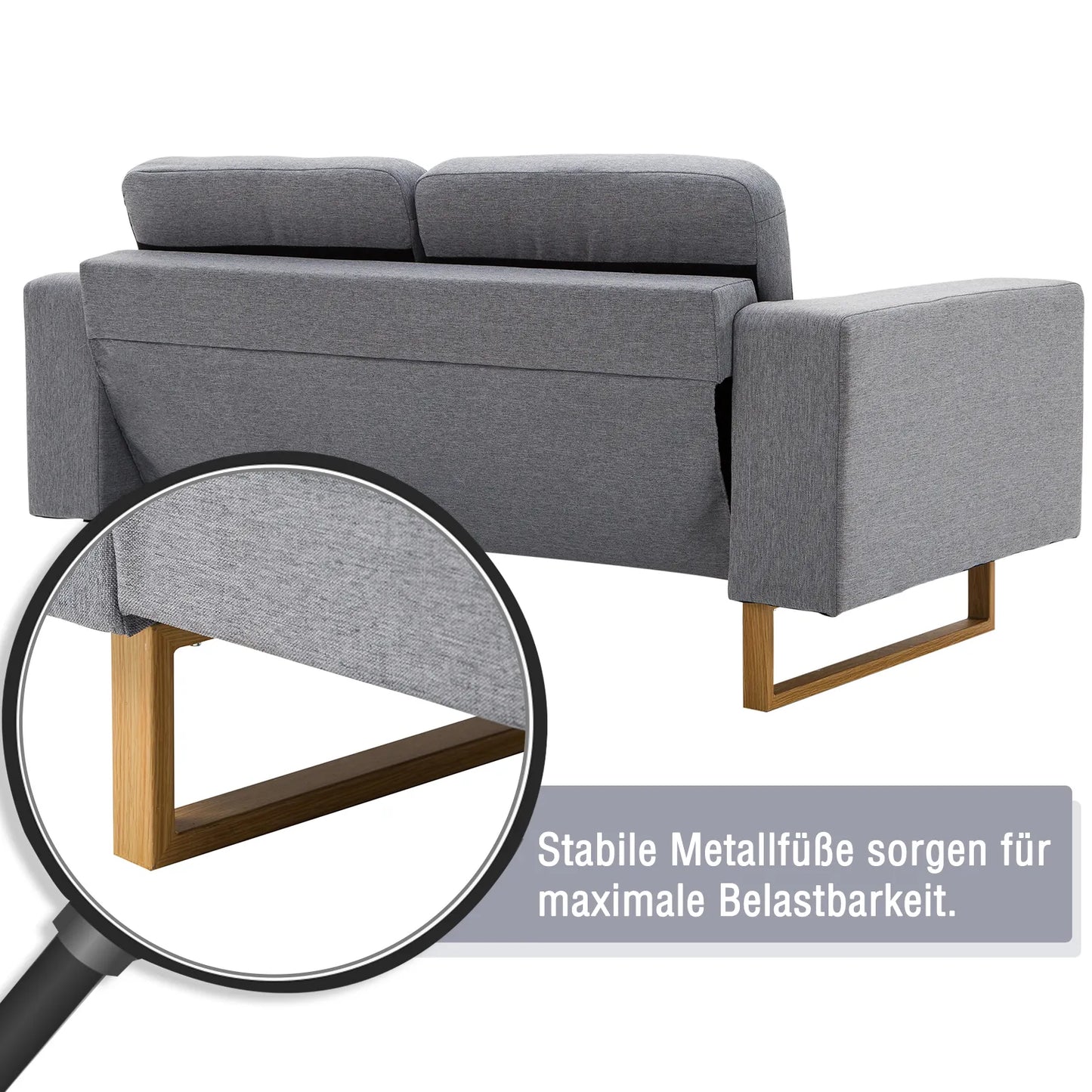 ® 2 vietų sofa, audinio sofa, kampinė sofa, minkšta sofa su porankiais, medinė, šviesiai pilka, 145 x 82 x 78 cm