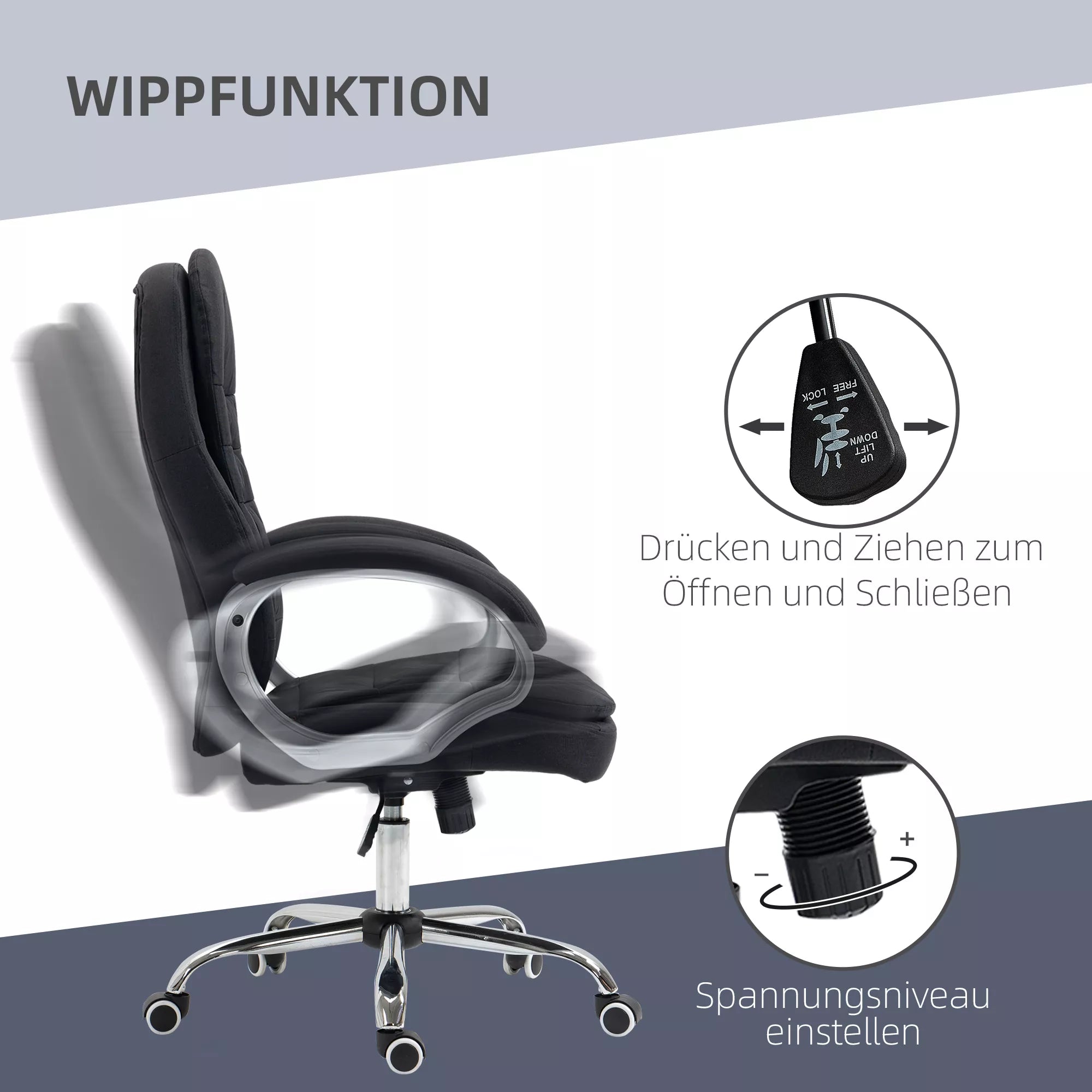 Biuro kėdė Darbo kėdė Rašomojo stalo kėdė Sukiojama kėdė 360° Ergonomiška Sūpynės funkcija Reguliuojamas aukštis Juoda Linas 64 x 75 x 111-121 cm