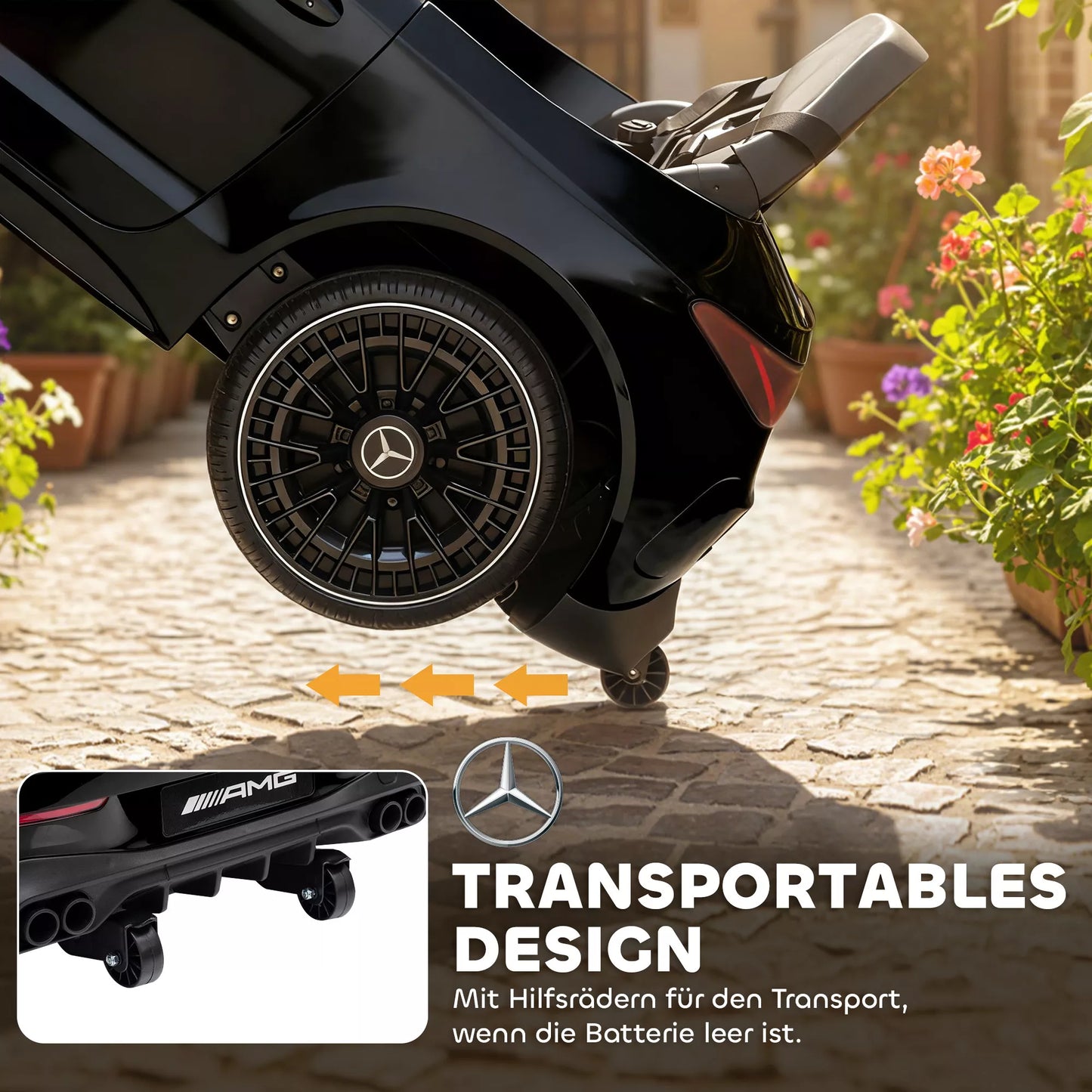 Vaikų elektrinis automobilis, Mercedes dizaino, 12V varikliai, nuotolinio valdymo pultas, LED žiburiai, muzika, 3-6 metų vaikams, juodas