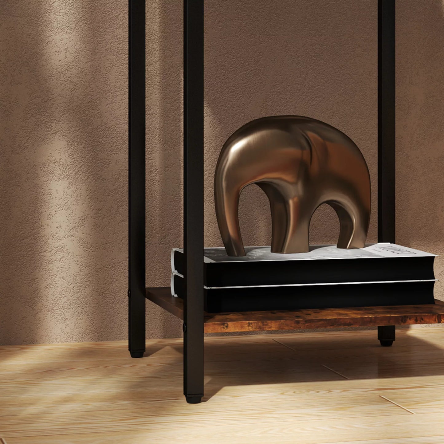 Pagalbinis staliukas pramoninio stiliaus, su stalčiumi, lentyna, metaliniu rėmu, mediena, 40 x 40 x 68 cm, rudas