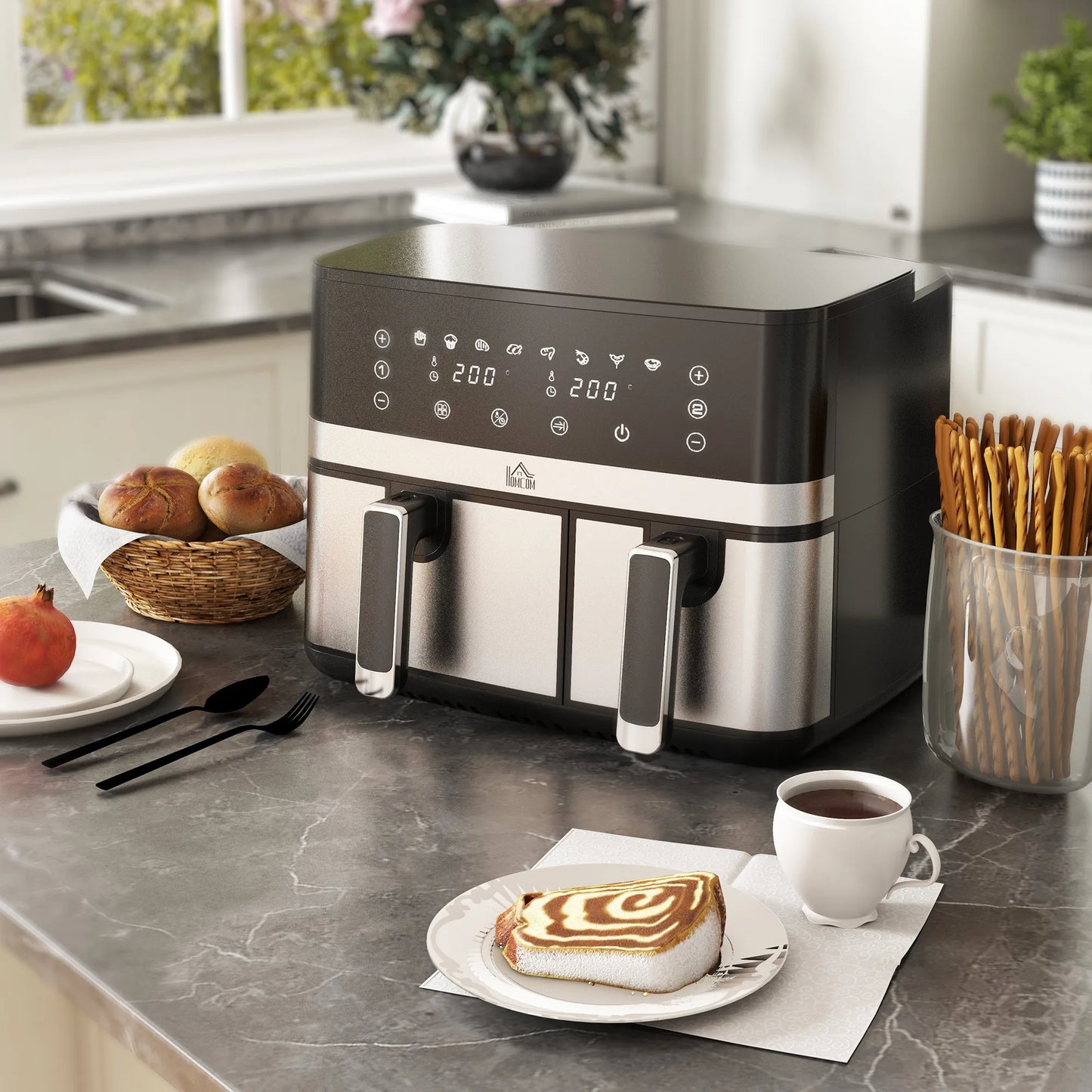 Oro gruzdintuvė, 2700 W, 8 nustatymai, 41,8 cm x 39,2 cm x 31,1 cm, juoda + sidabrinė