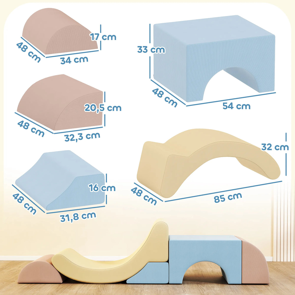 Laipiojimo blokeliai 5 vnt. vaikams nuo 1,5 metų, mėlyni