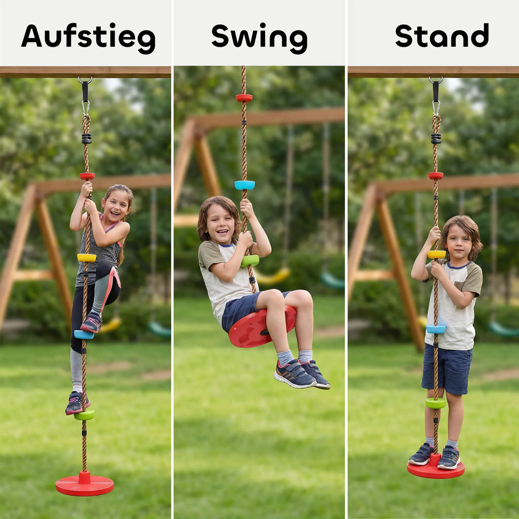 Laipiojimo virvė su sūpuoklėmis, 3–8 metų vaikams, iki 50 kg, raudona