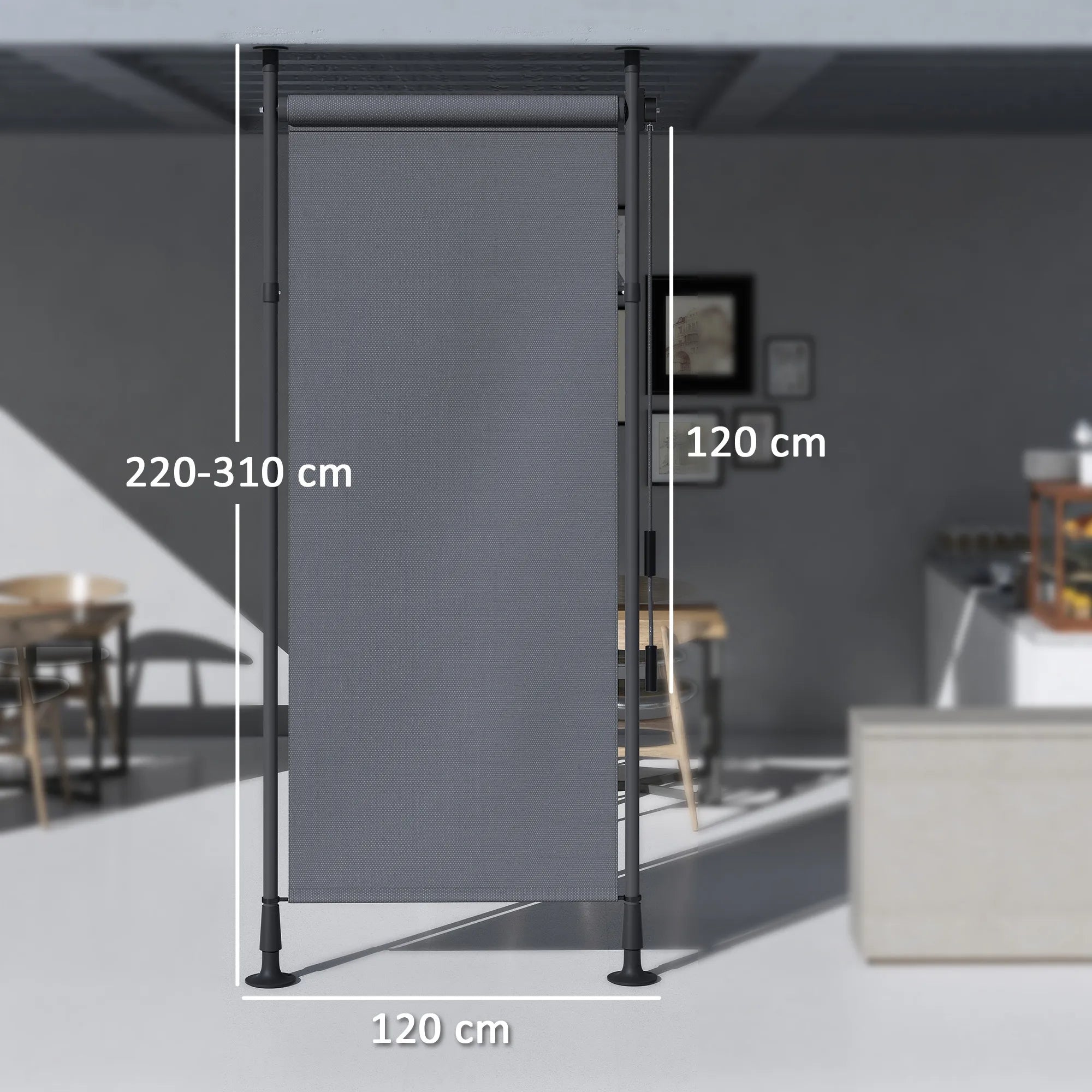 Laisvai pastatoma markizė reguliuojama, be gręžimo, 1,2 x 2,2-3,1 m, tamsiai pilka