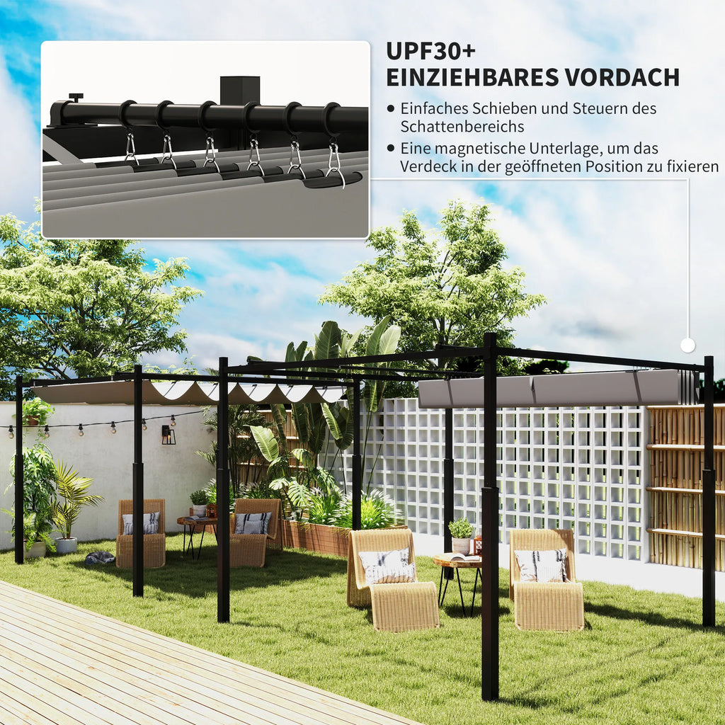 Laisvai pastatoma pergola, terasos stoginė su magnetiniu fiksavimu ir stumdomu stogu, aliuminis ir poliesteris, 3x3 m, antracitas