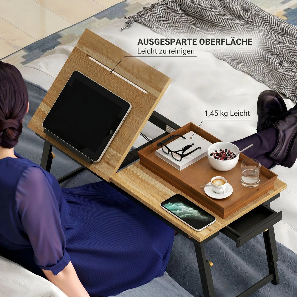 Laptoptasalis reguliuojamo aukščio su stalčiumi, sulankstomas, ąžuolo spalvos