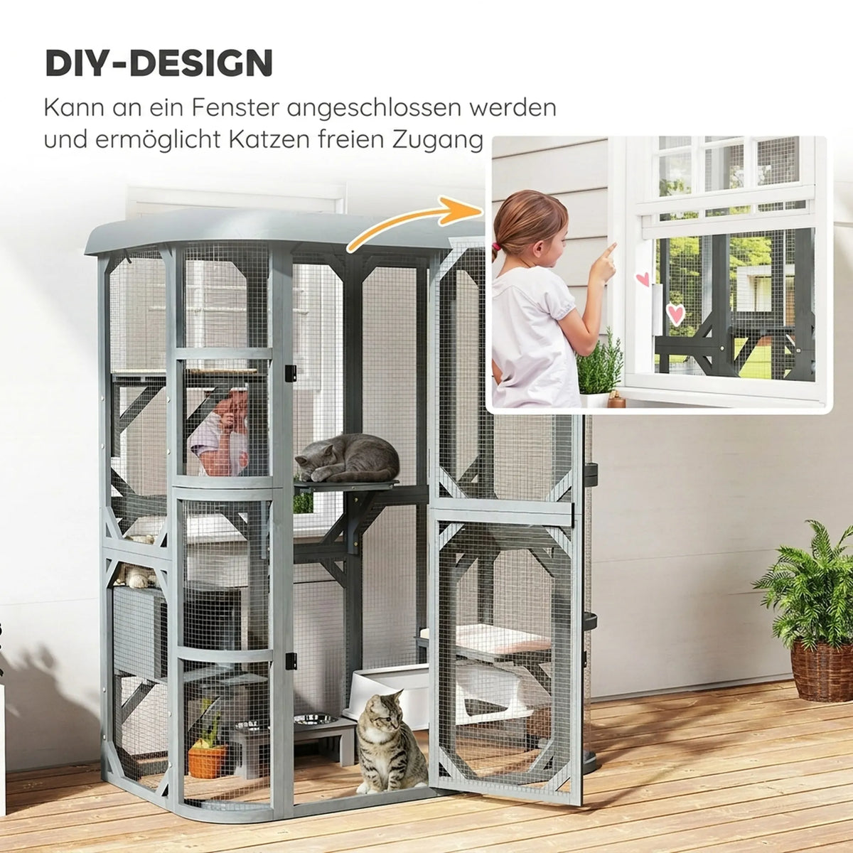 Lauko aptvaras katėms, 4 platformos, 2–3 katėms iki 8 kg