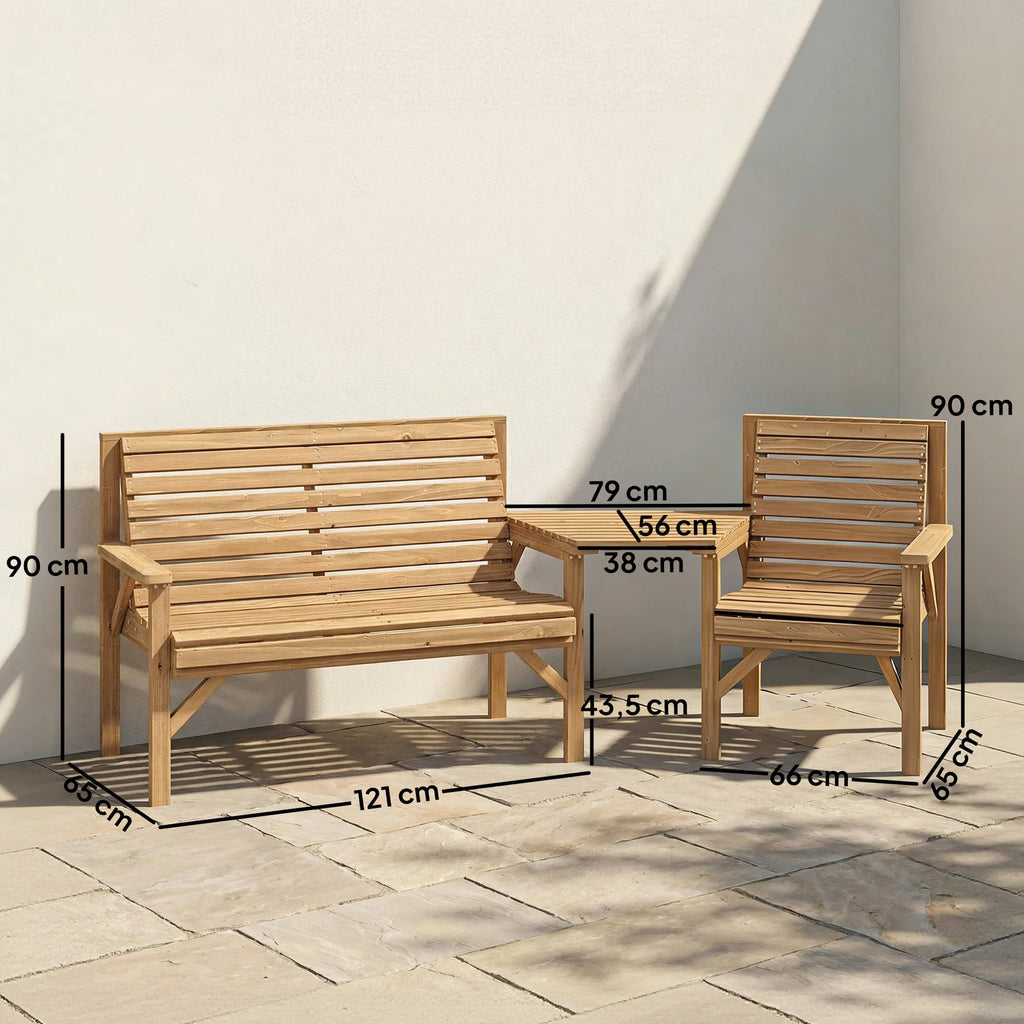 Lauko baldų komplektas 3 dalių eglės medienos natūrali spalva 121x65x90 cm