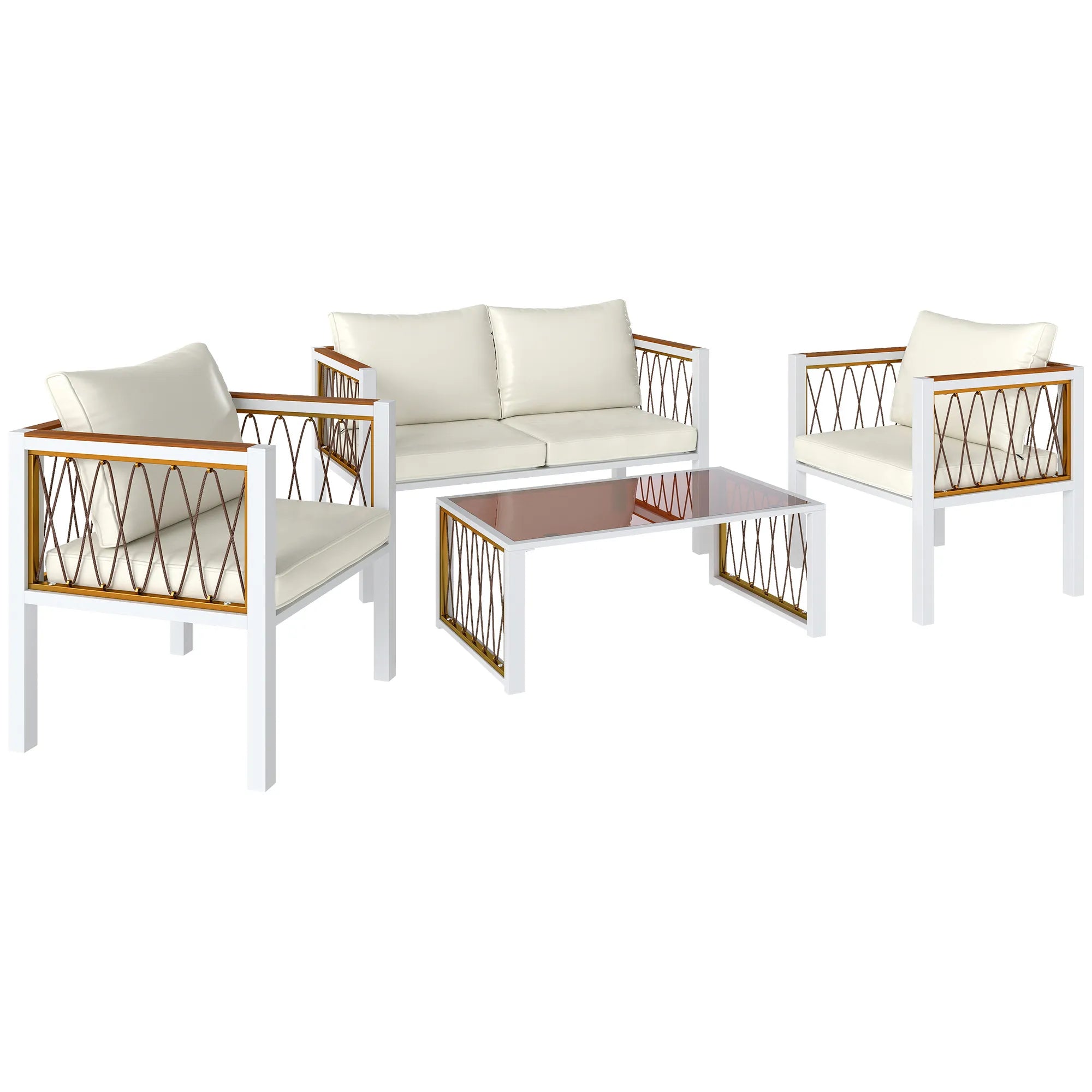 Lauko baldų komplektas 4 dalių poliratano svetainės komplektas kreminės spalvos
