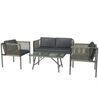Lauko baldų komplektas 4 dalių, sofa, 2 foteliai ir stalas, pilkas