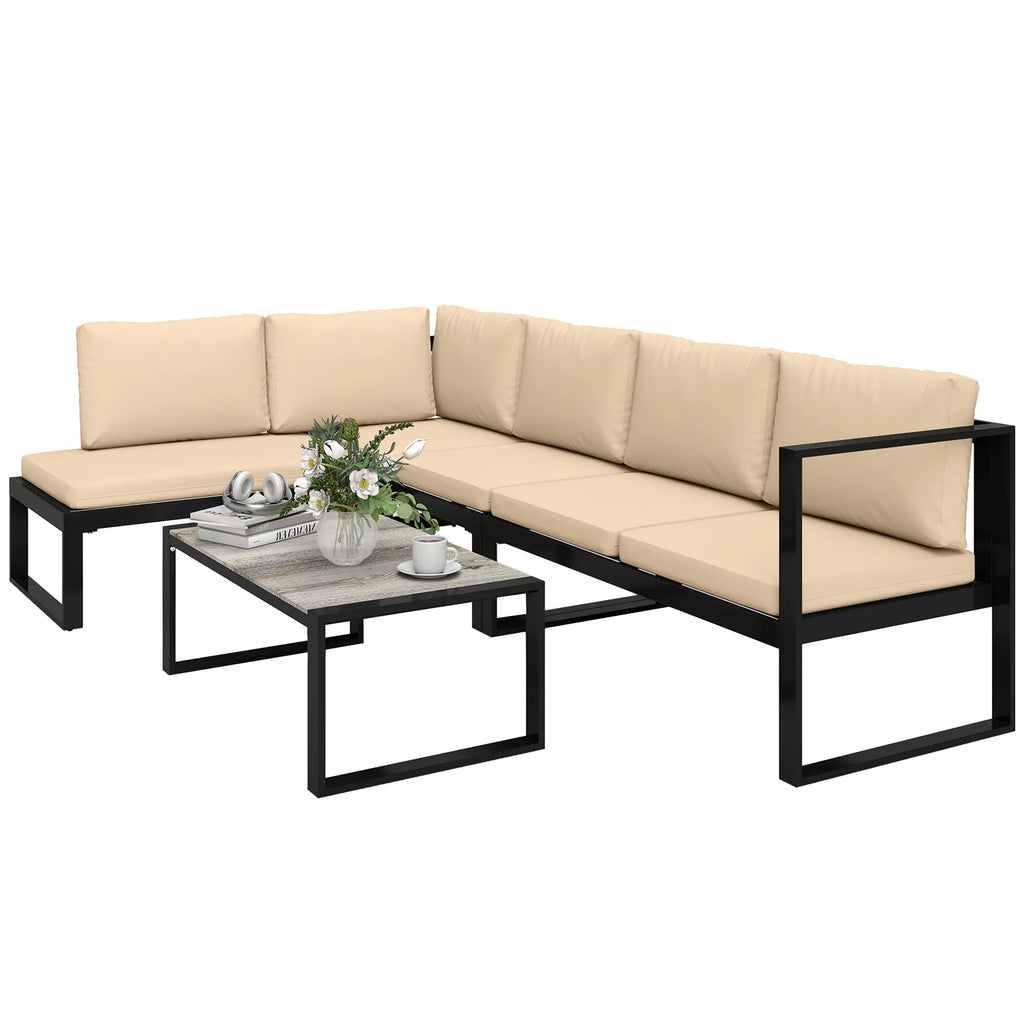 Lauko baldų komplektas, 4 dalių, su sofa, kėde ir staliuku, chaki spalvos