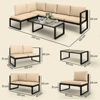 Baldų komplekto matmenų schema: sofa 247x152 cm, dalys nurodytos atskirai