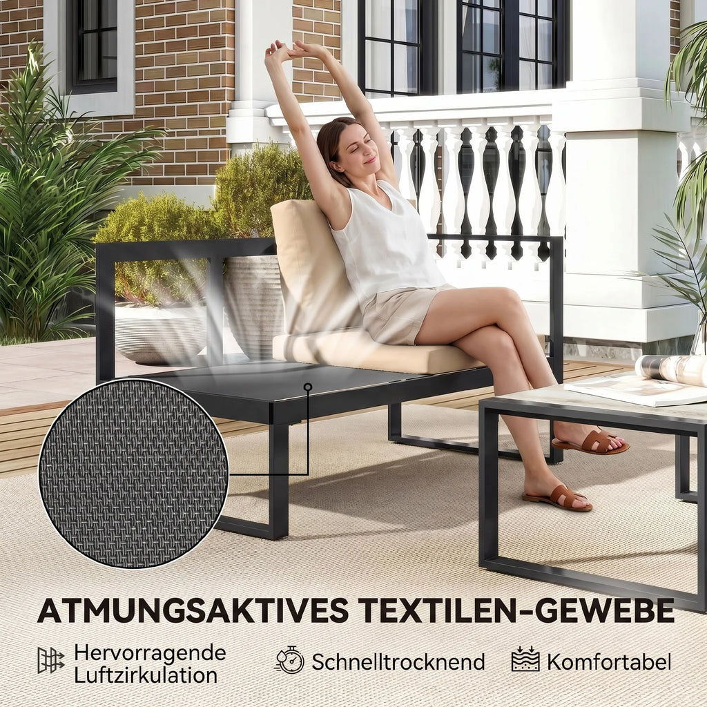 Lauko baldų komplektas, 4 dalių, su sofa, kėde ir staliuku, chaki spalvos