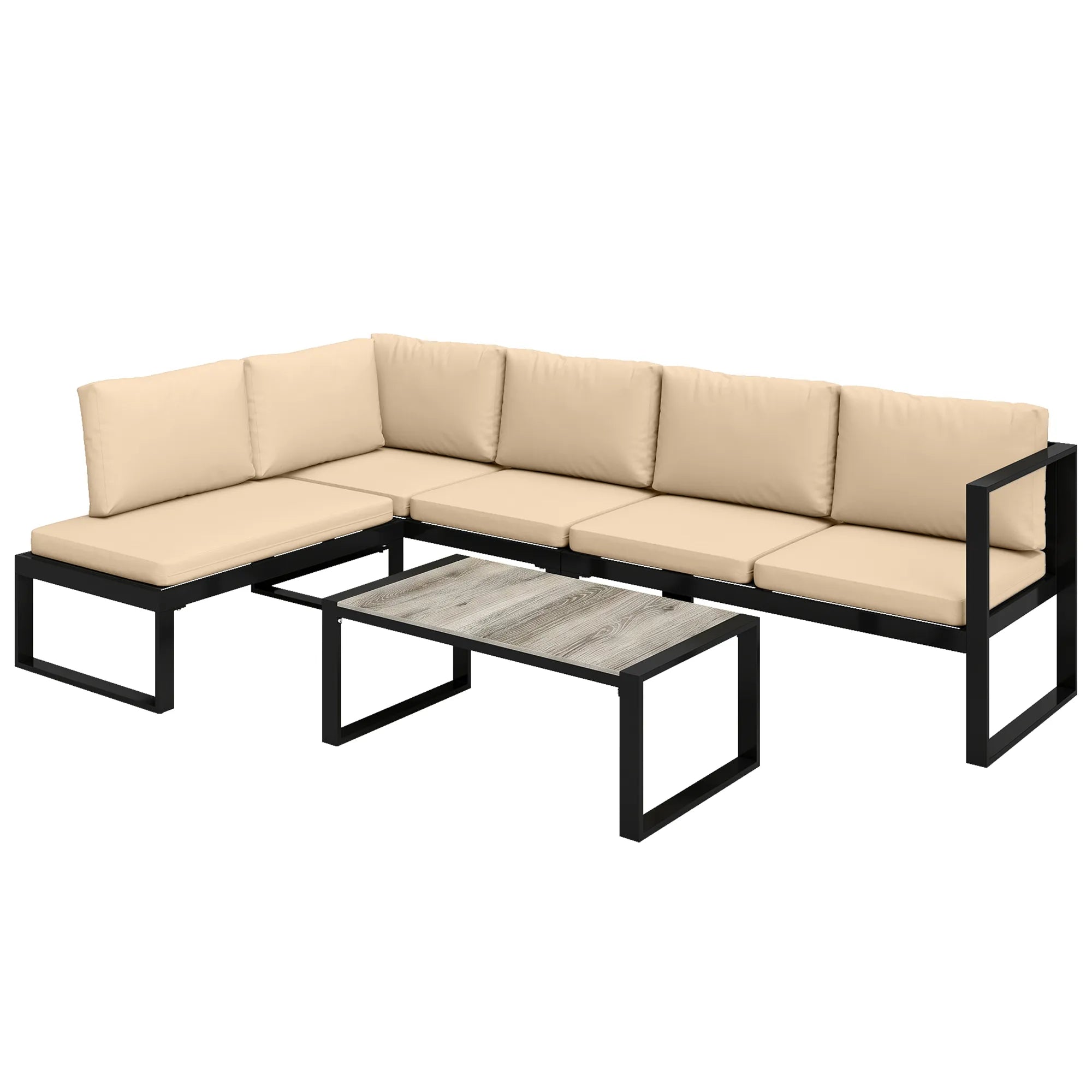 Lauko baldų komplektas, 4 dalių, su sofa, kėde ir staliuku, chaki spalvos