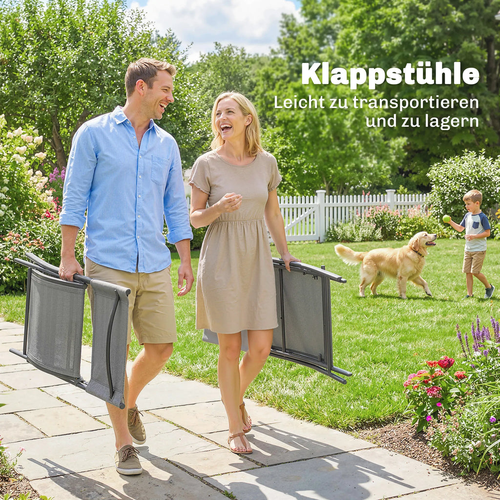 Lauko baldų komplektas 5 dalių, sulankstomas, pilkas