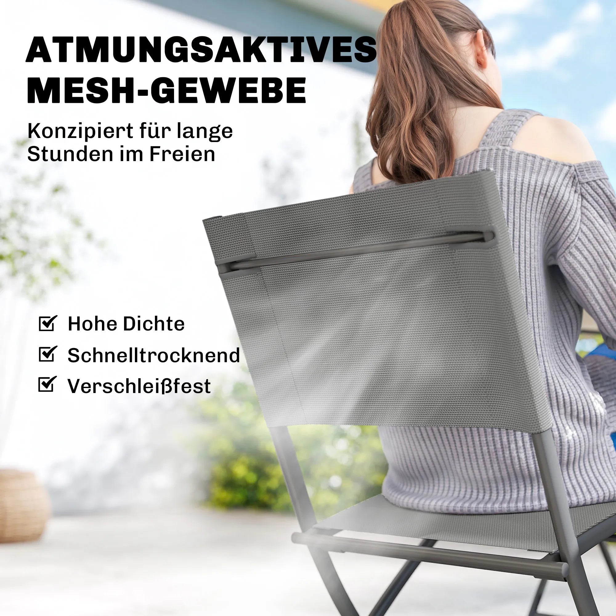 Lauko baldų komplektas 5 dalių, sulankstomas, pilkas