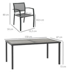 Baldų komplekto matmenų schema: kėdė 80 cm, stalas 150x87x72 cm