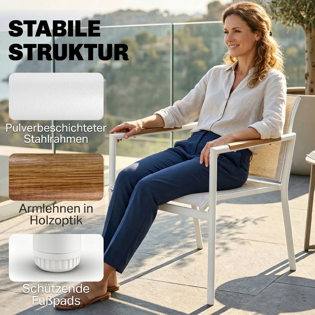 Lauko baldų komplektas metalinis 4 dalių su stalu kreminės baltos spalvos