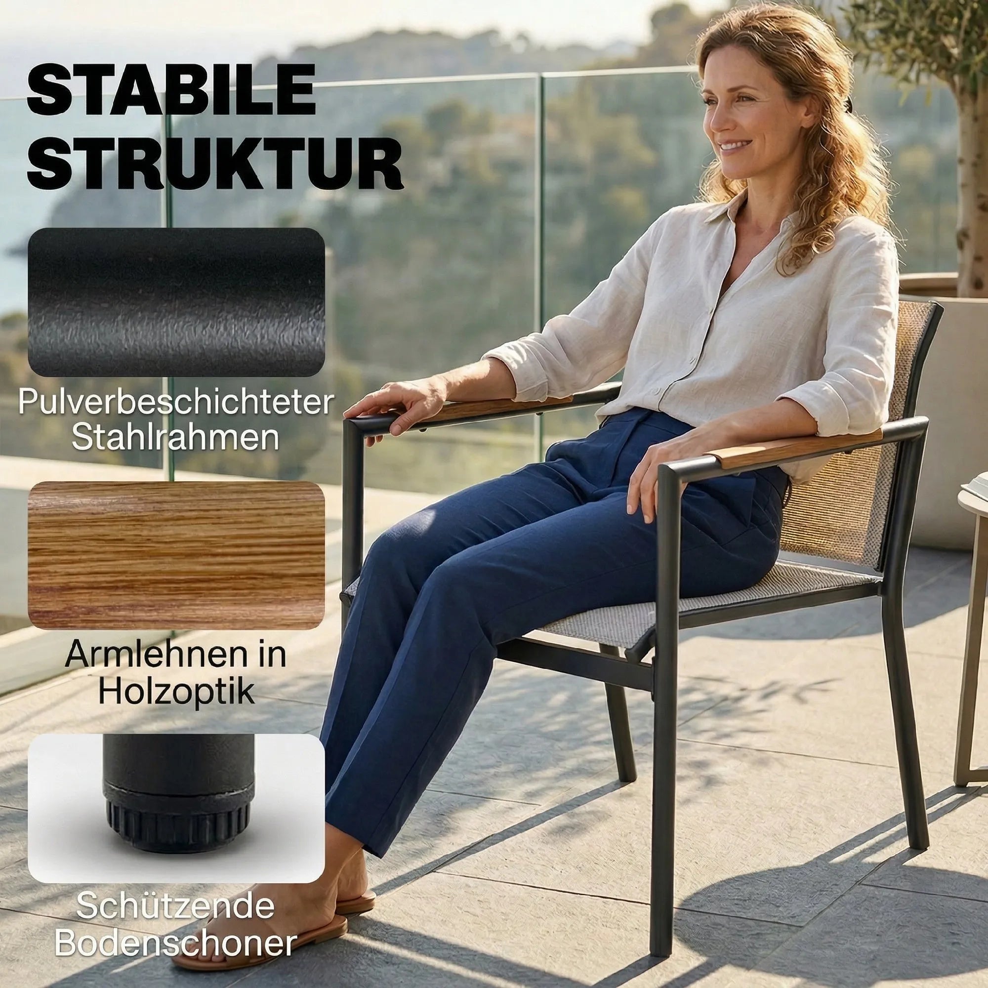 Lauko baldų komplektas metalinis 4 dalių su stalu kreminės baltos spalvos