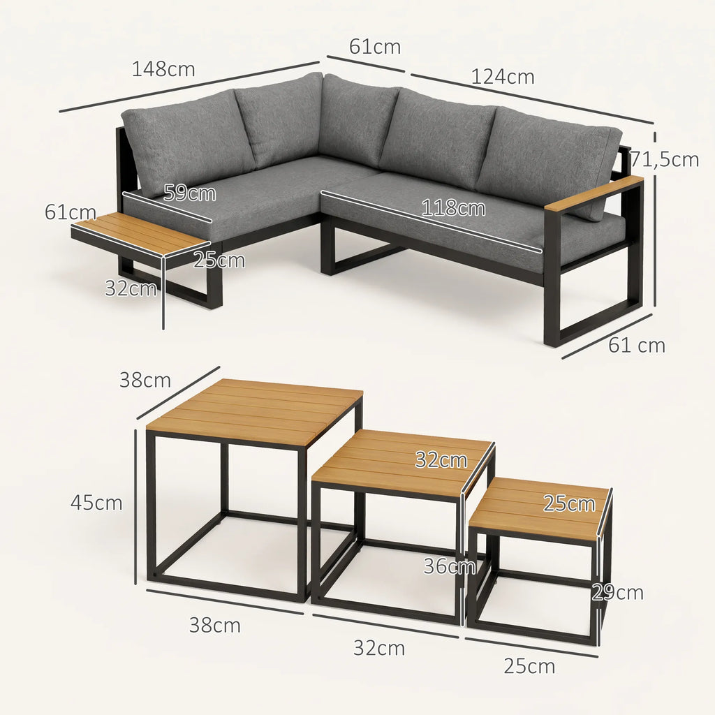 Lauko baldų komplektas moduliuojamas, 5 dalių, tamsiai pilkas