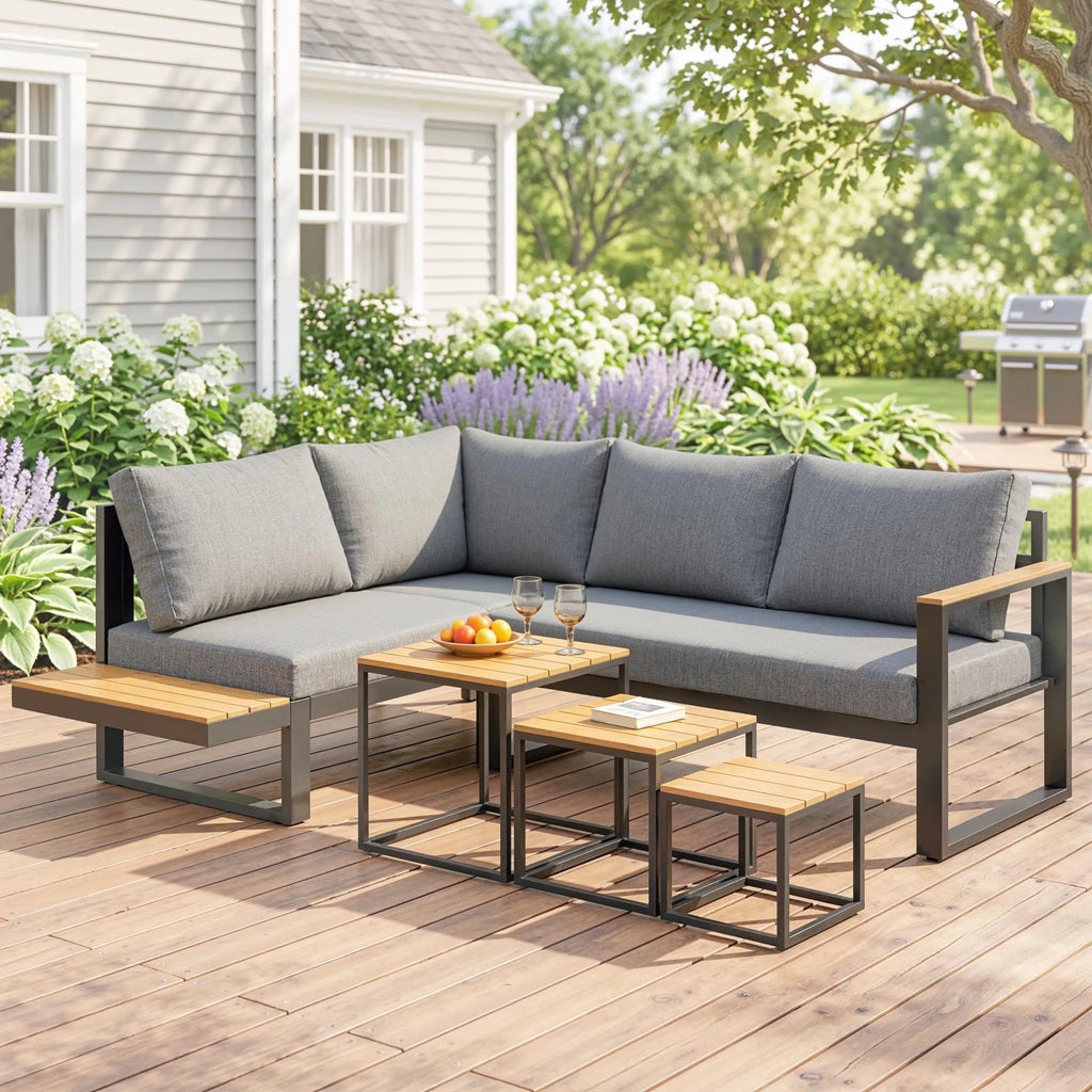 Lauko baldų komplektas moduliuojamas, 5 dalių, tamsiai pilkas