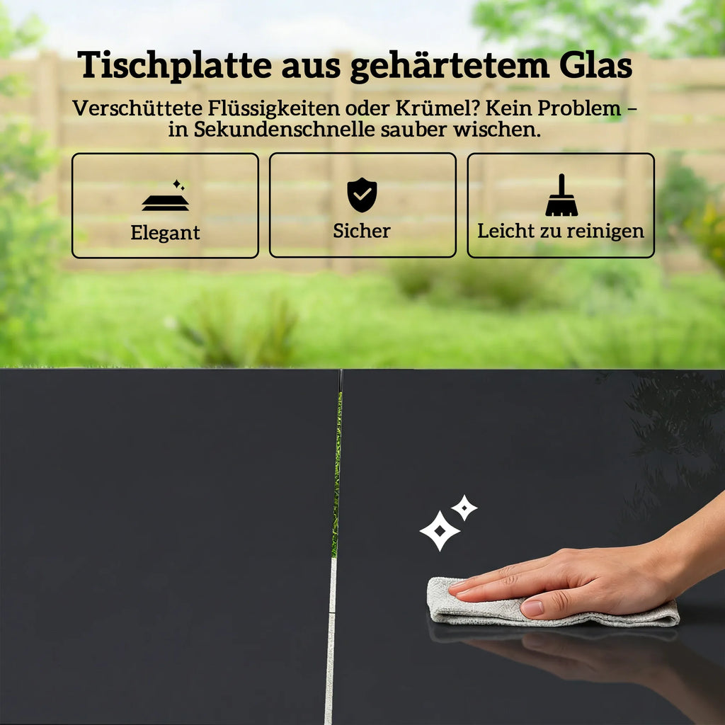 Lauko baldų komplektas plieninis 150x80 cm su 6 kėdėmis juodas