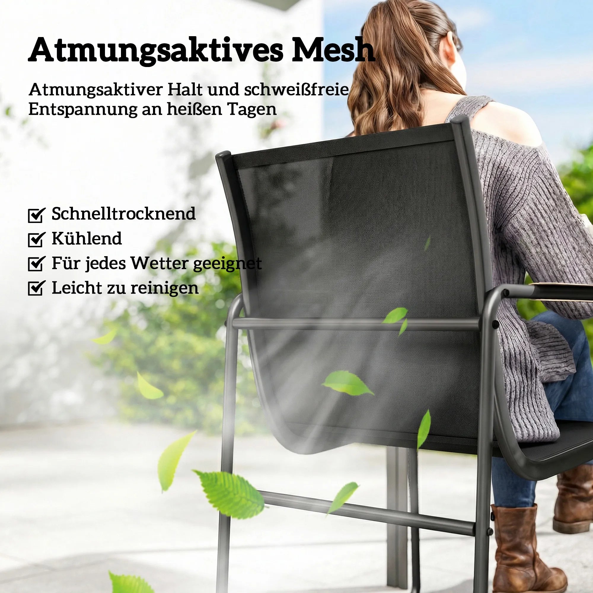 Lauko baldų komplektas plieninis 150x80 cm su 6 kėdėmis juodas