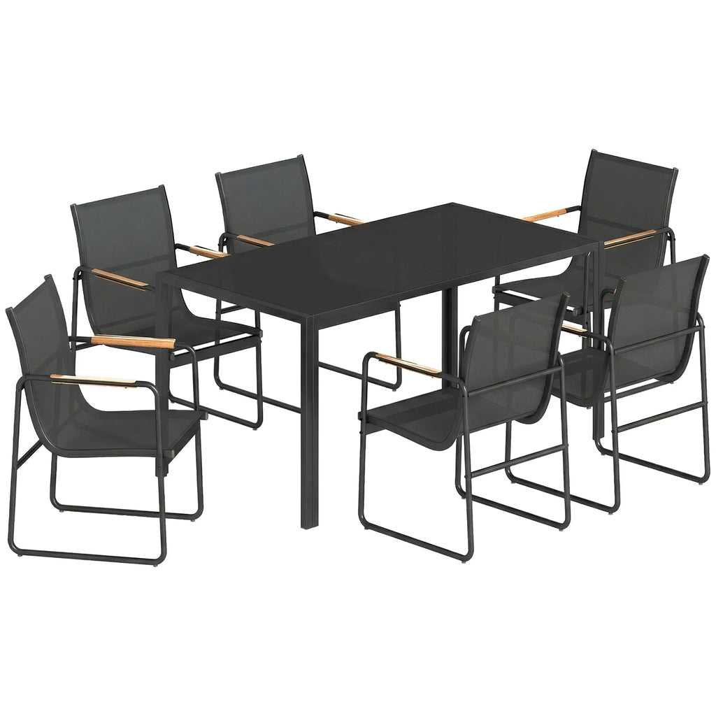 Lauko baldų komplektas plieninis 150x80 cm su 6 kėdėmis juodas