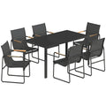 Lauko baldų komplektas plieninis 150x80 cm su 6 kėdėmis juodas