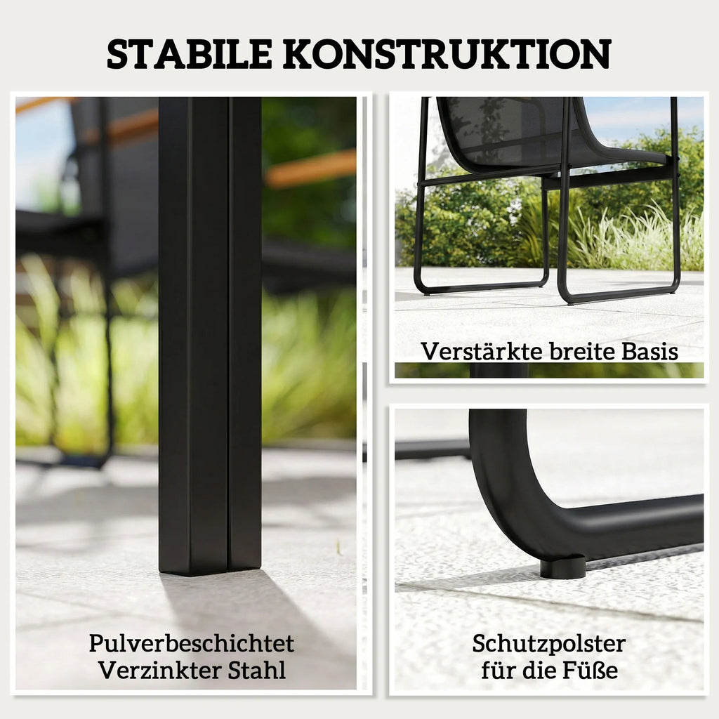 Lauko baldų komplektas plieninis 150x80 cm su 6 kėdėmis juodas