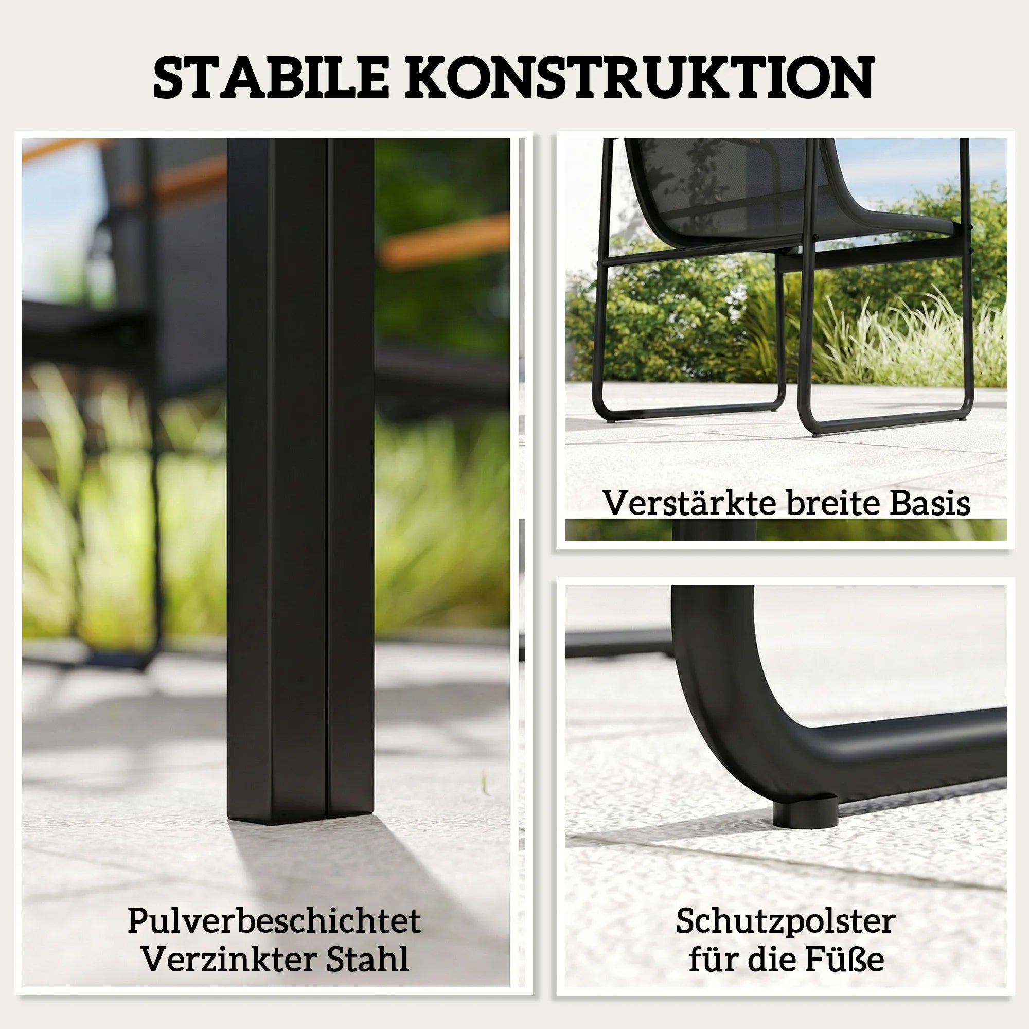 Lauko baldų komplektas plieninis 150x80 cm su 6 kėdėmis juodas