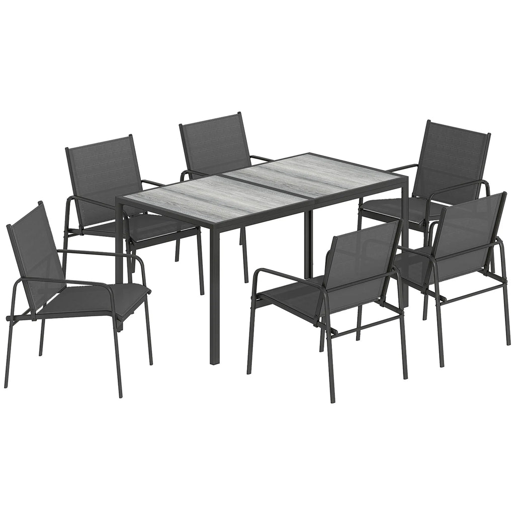 Lauko baldų komplektas plieninis stalas 150x80 cm su 6 kėdėmis juodas