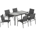 Lauko baldų komplektas plieninis stalas 150x80 cm su 6 kėdėmis juodas