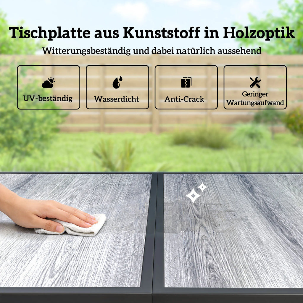 Lauko baldų komplektas plieninis stalas 150x80 cm su 6 kėdėmis juodas