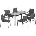 Lauko baldų komplektas plieninis stalas 150x80 cm su 6 kėdėmis juodas