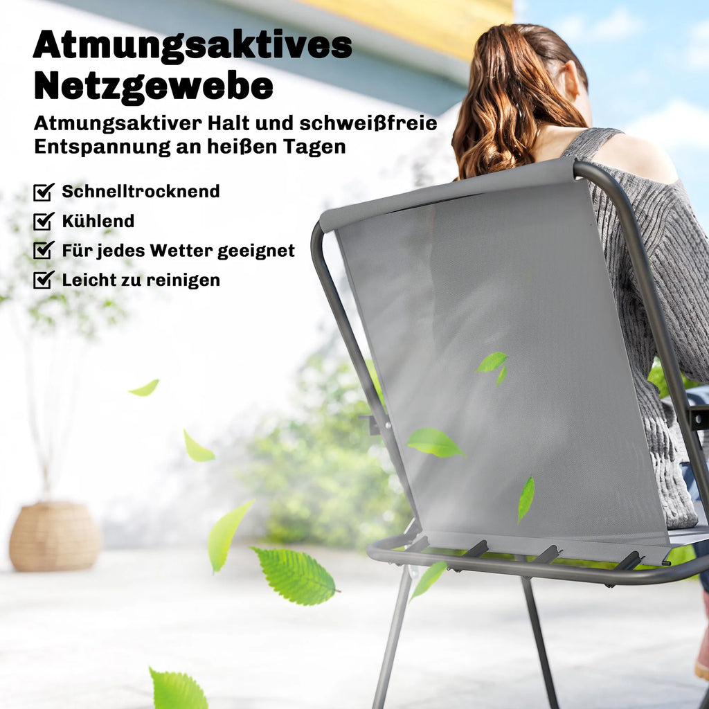 Lauko baldų komplektas su skėčiu stalas ir 6 sulankstomos kėdės pilkas