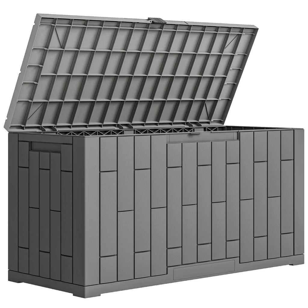 Lauko daiktadėžė 227 litrų plastikinė su medžio imitacija pilka 106,5x43x54,5cm