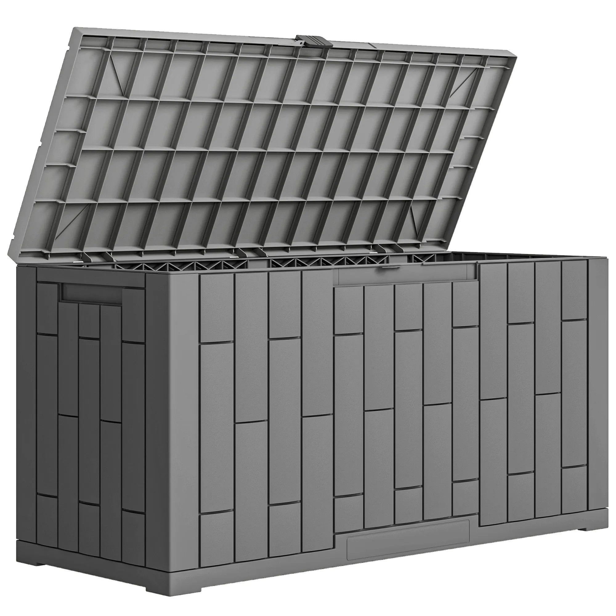 Lauko daiktadėžė 227 litrų plastikinė su medžio imitacija pilka 106,5x43x54,5cm