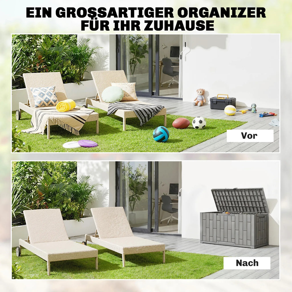 Lauko daiktadėžė 227 litrų plastikinė su medžio imitacija pilka 106,5x43x54,5cm