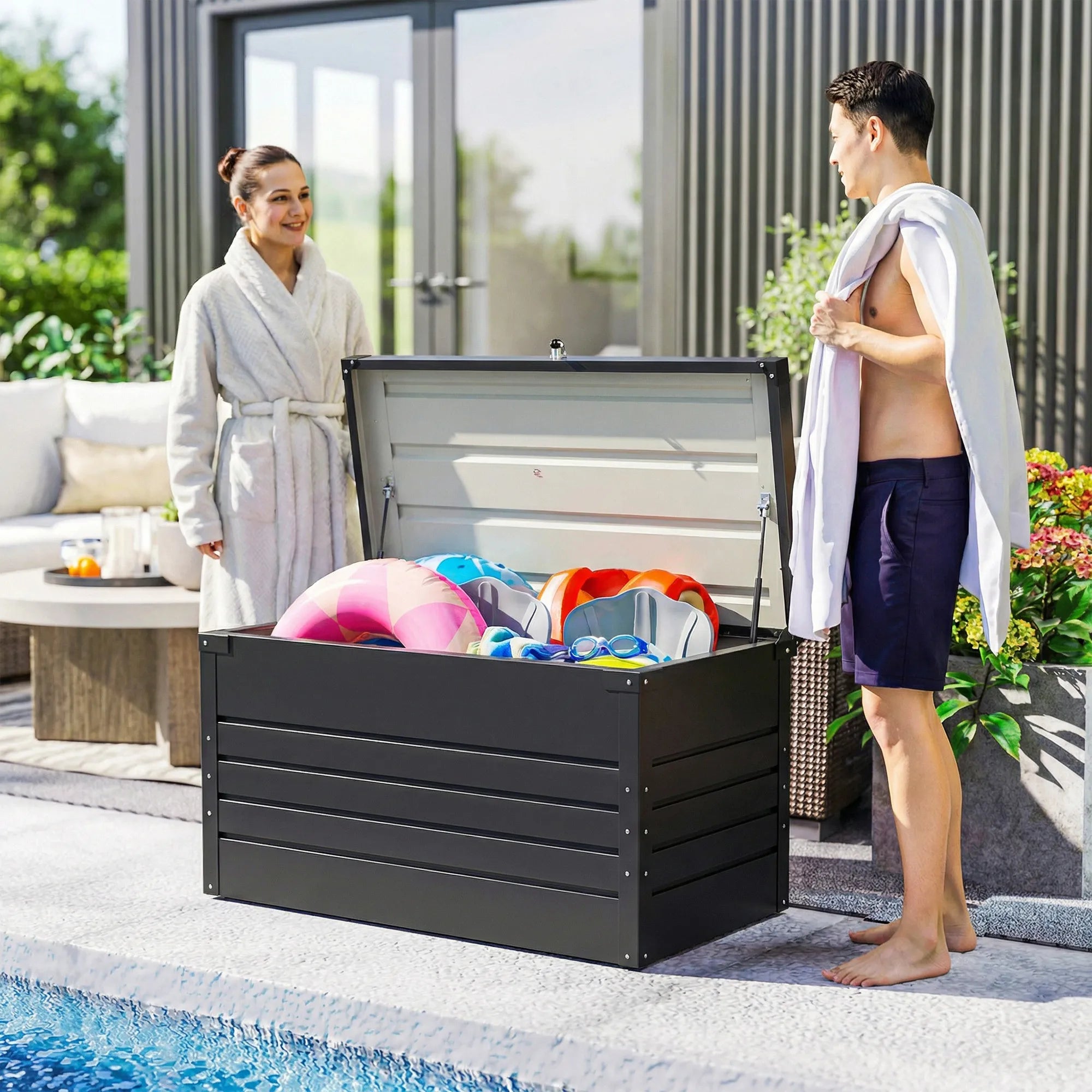 Lauko daiktadėžė 350 l, metalinė, rakinama, 120 x 61 x 62 cm, pilka