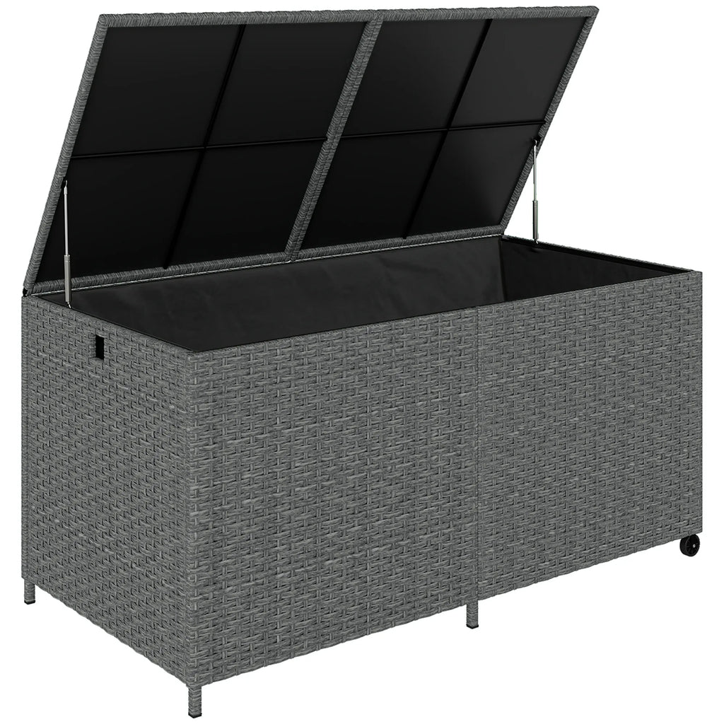 Lauko daiktadėžė 650L, suratukais amortizuojančiu dangčiu, 150x75x74 cm, tamsiai pilka
