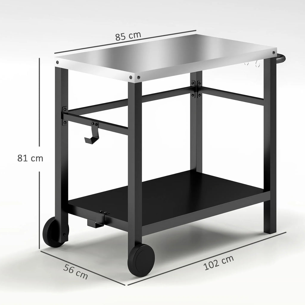 Lauko grilio stalas su nerūdijančio plieno stalviršiu 102x56x81cm tamsiai pilkas