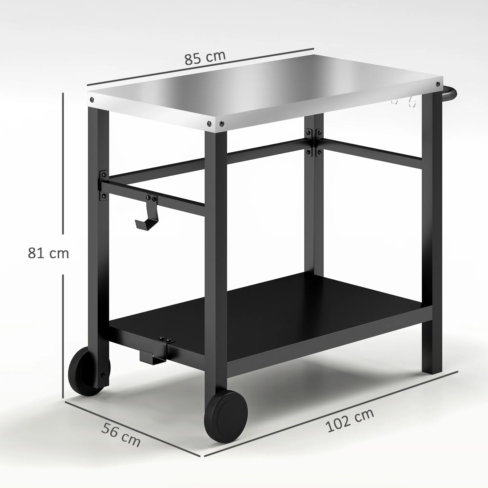 Lauko grilio stalas su nerūdijančio plieno stalviršiu 102x56x81cm tamsiai pilkas