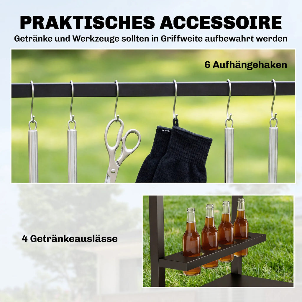 Lauko grilio stalas su ratukais metalinis 97x51x83 cm juodas ir rudas