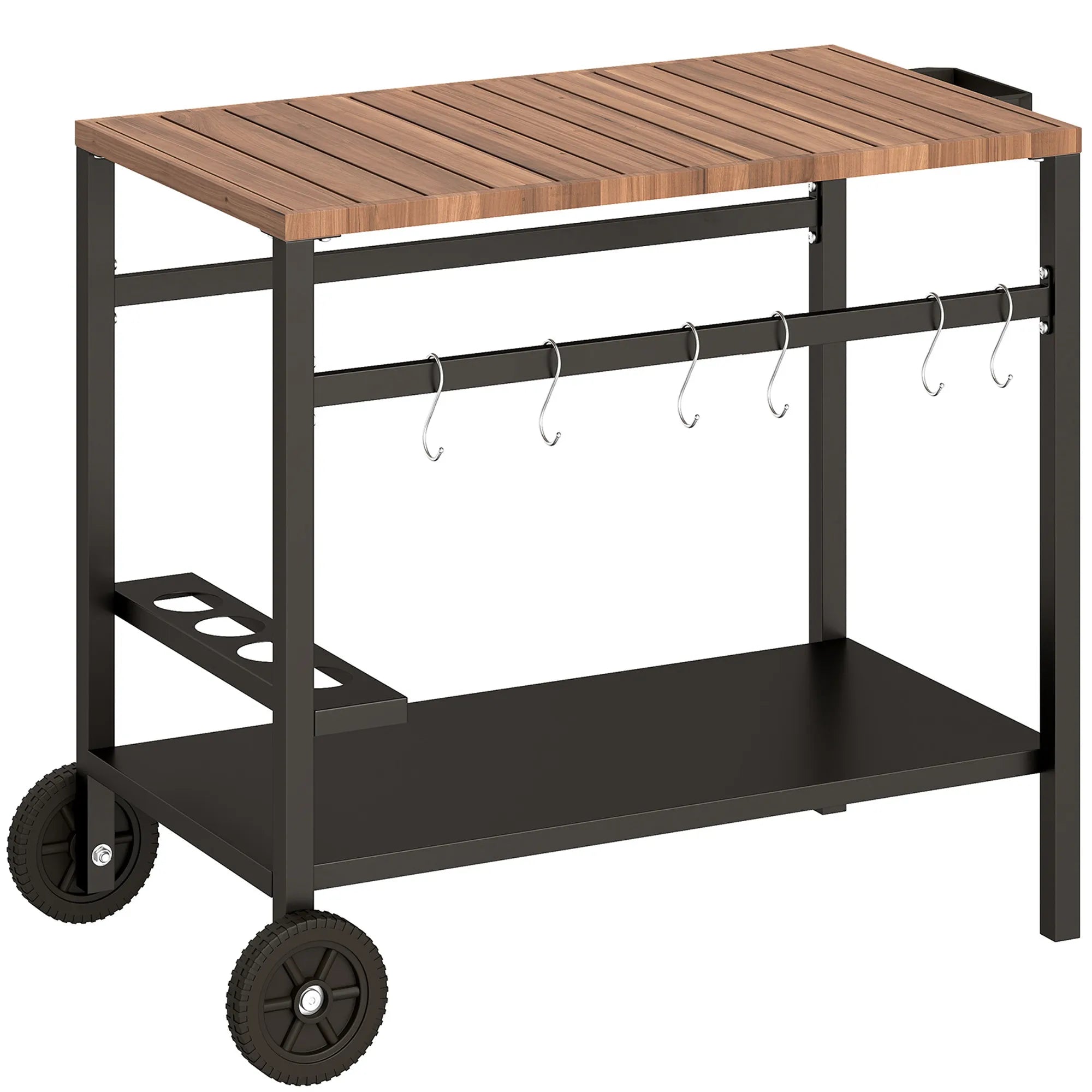 Lauko grilio stalas su ratukais metalinis 97x51x83 cm juodas ir rudas
